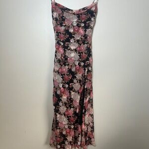 Hello Molly Floral Burnout Midi Dress Women XS US 2 Black Pink Gold Cowl Neck